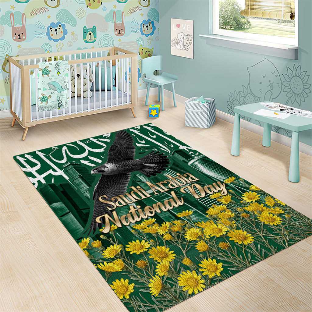 Saudi Arabia National Day Area Rug Falcon Skyline Arabic Calligraphy Cultural Pride