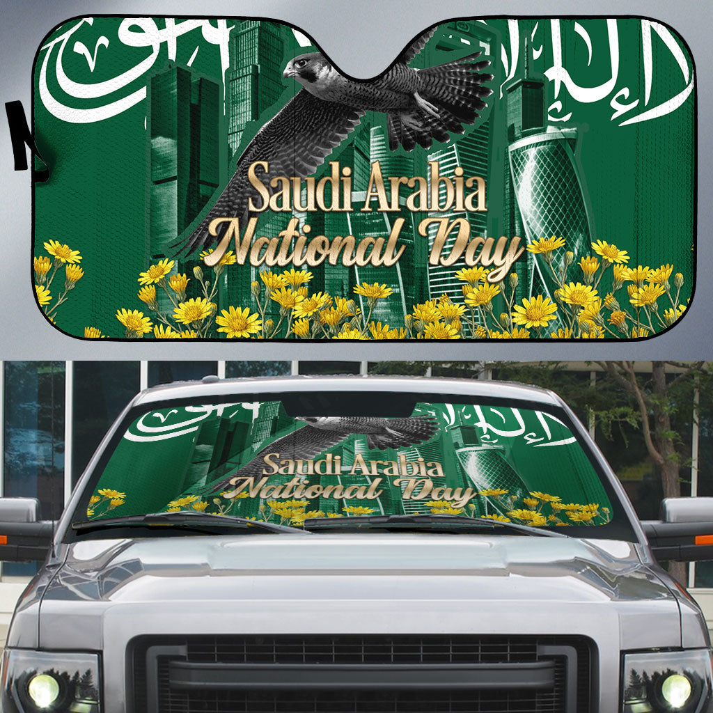 Saudi Arabia National Day Auto Sun Shade Falcon Skyline Arabic Calligraphy Cultural Pride