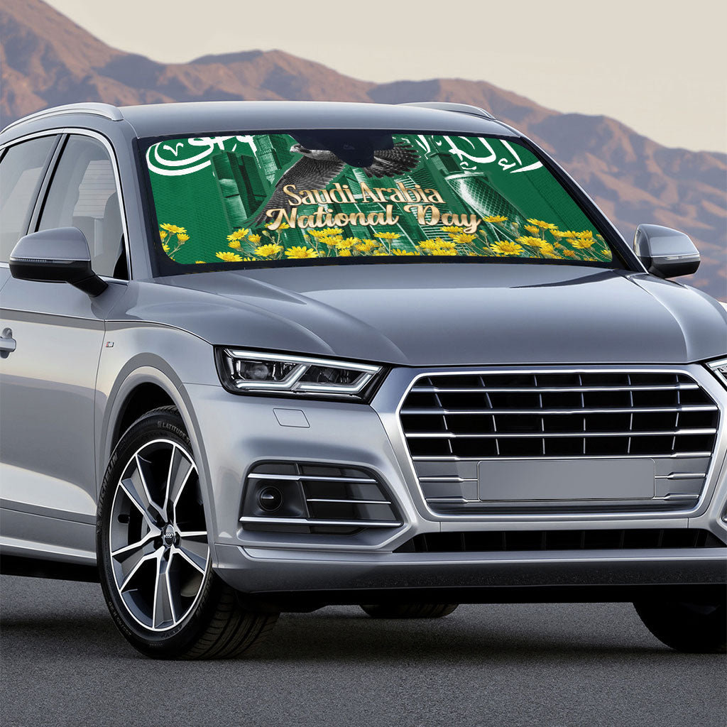 Saudi Arabia National Day Auto Sun Shade Falcon Skyline Arabic Calligraphy Cultural Pride