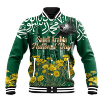 Saudi Arabia National Day Baseball Jacket Falcon Skyline Arabic Calligraphy Cultural Pride
