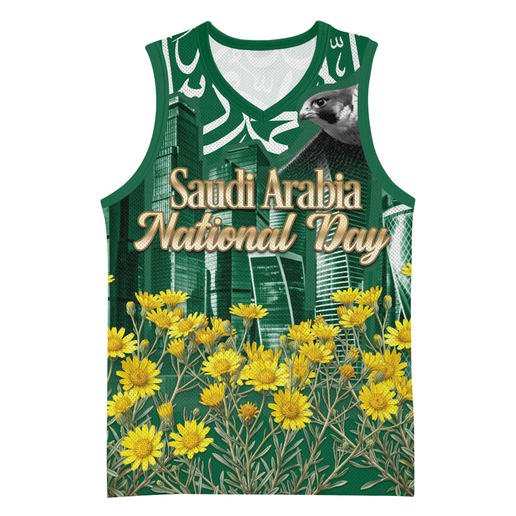 Saudi Arabia National Day Basketball Jersey Falcon Skyline Arabic Calligraphy Cultural Pride