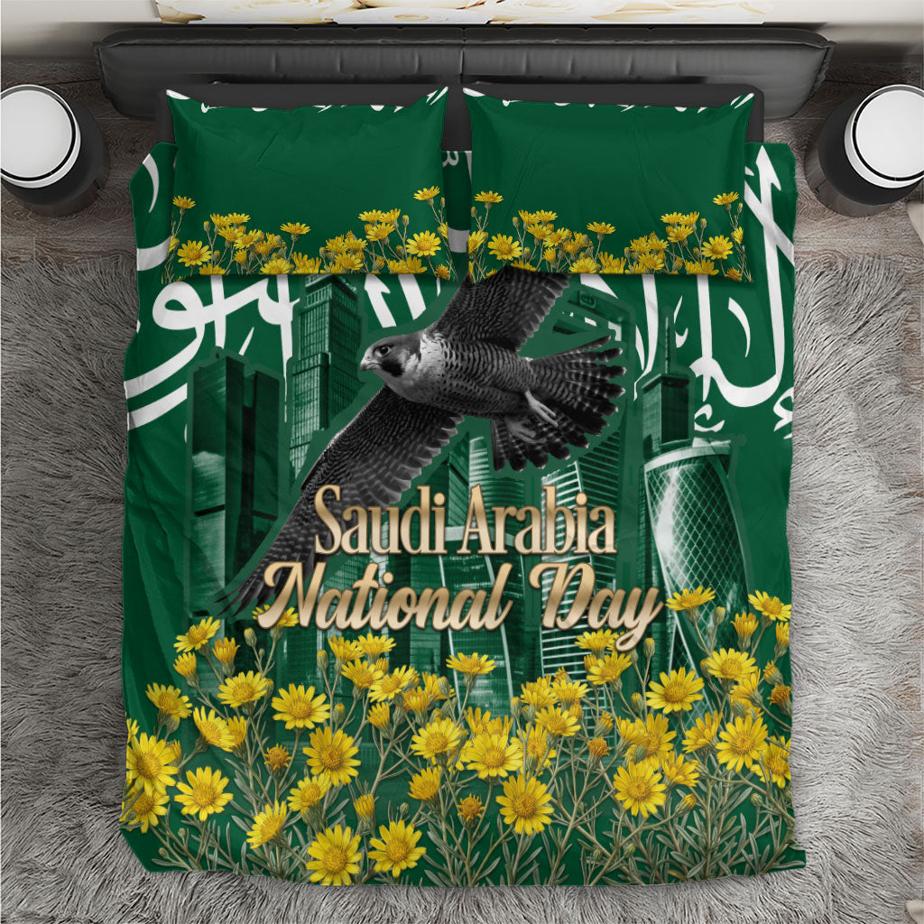 Saudi Arabia National Day Bedding Set Falcon Skyline Arabic Calligraphy Cultural Pride