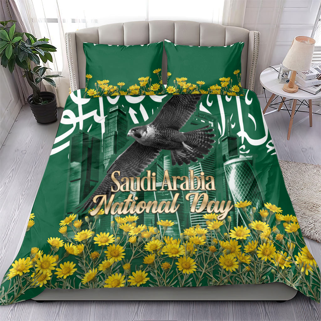 Saudi Arabia National Day Bedding Set Falcon Skyline Arabic Calligraphy Cultural Pride