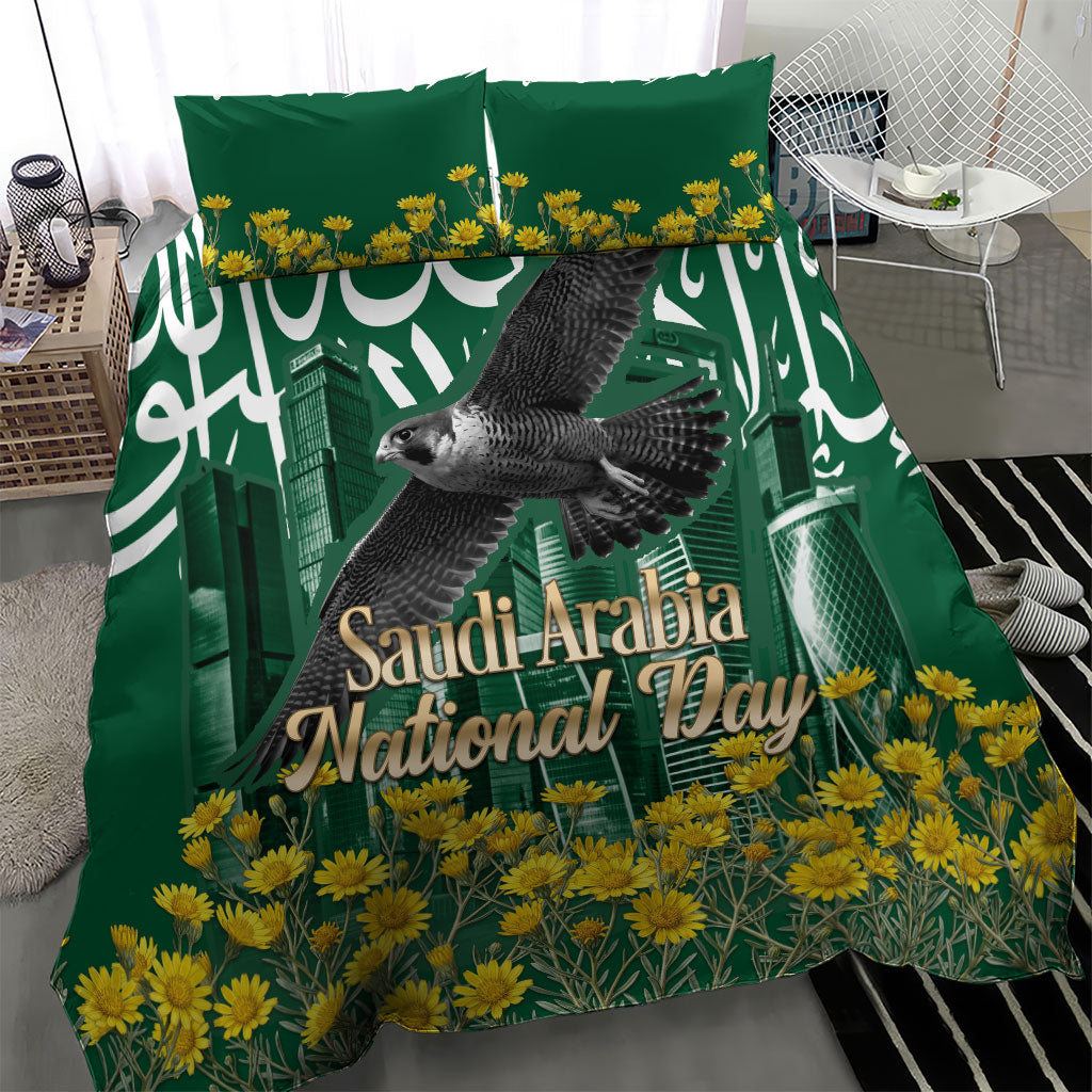 Saudi Arabia National Day Bedding Set Falcon Skyline Arabic Calligraphy Cultural Pride