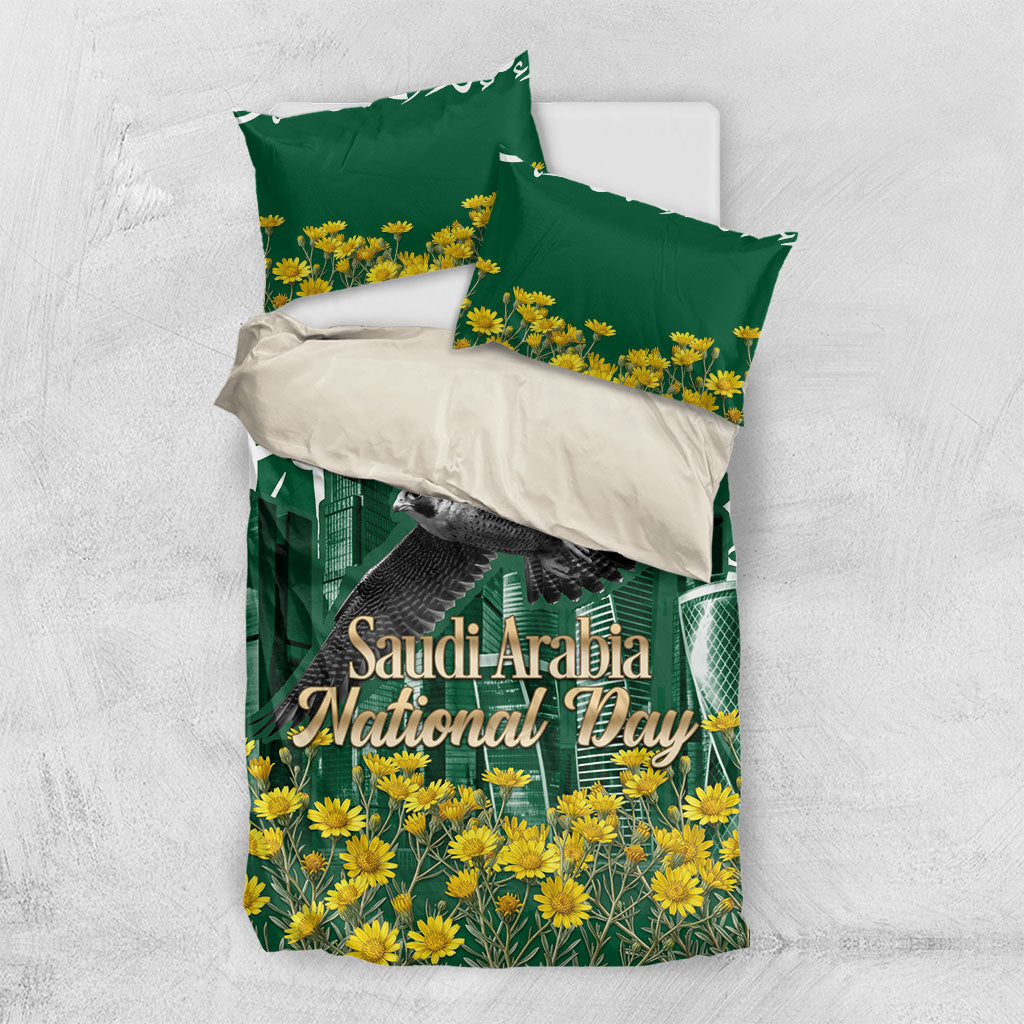 Saudi Arabia National Day Bedding Set Falcon Skyline Arabic Calligraphy Cultural Pride