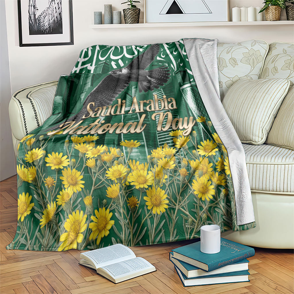 Saudi Arabia National Day Blanket Falcon Skyline Arabic Calligraphy Cultural Pride