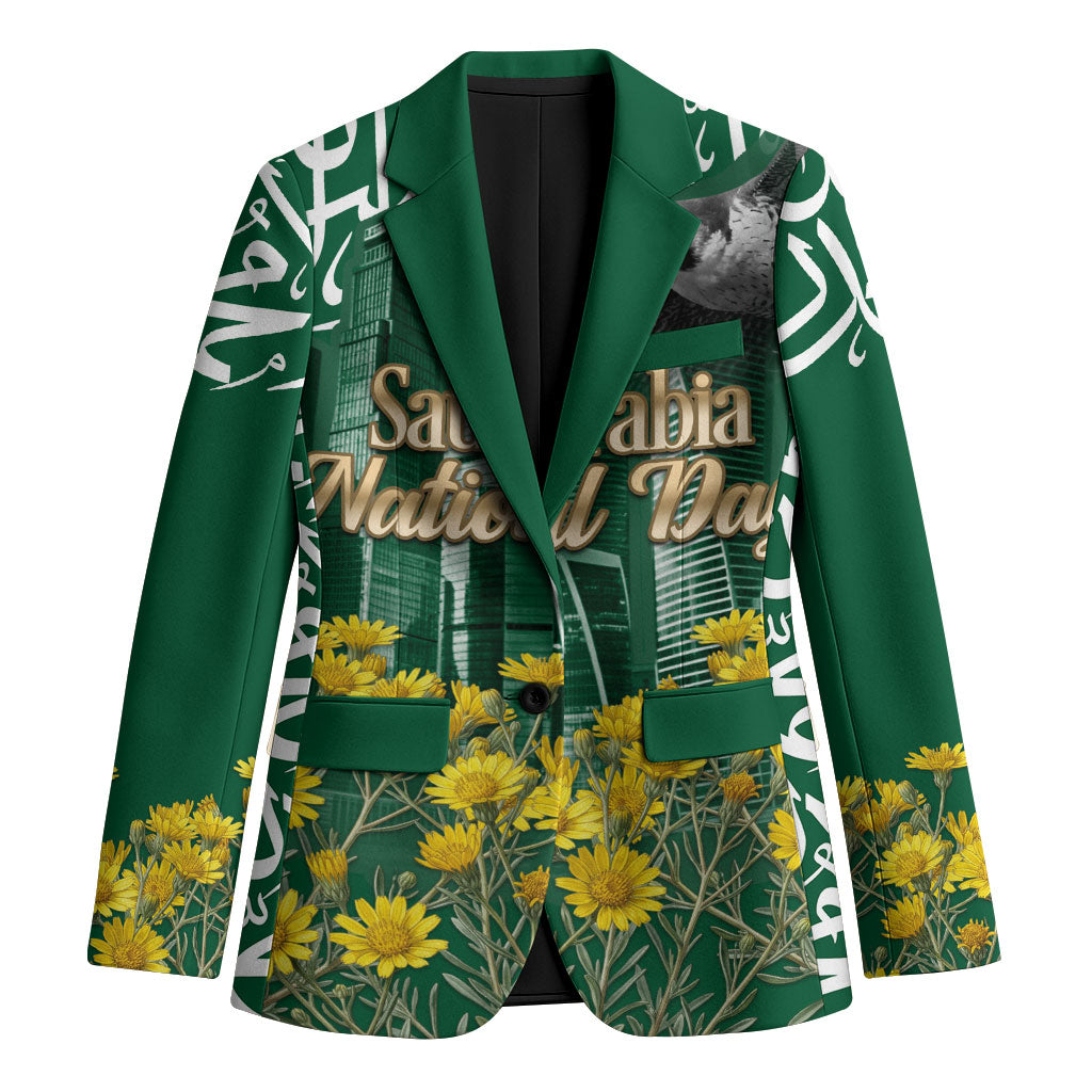 Saudi Arabia National Day Blazer Falcon Skyline Arabic Calligraphy Cultural Pride