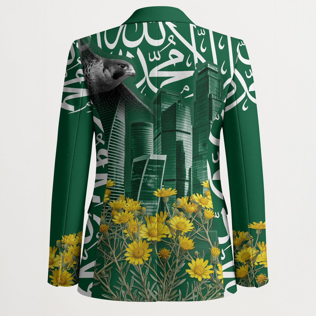 Saudi Arabia National Day Blazer Falcon Skyline Arabic Calligraphy Cultural Pride