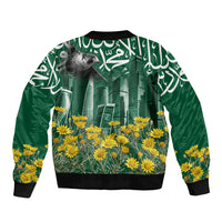 Saudi Arabia National Day Bomber Jacket Falcon Skyline Arabic Calligraphy Cultural Pride