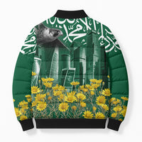 Saudi Arabia National Day Bomber Puffer Jacket Falcon Skyline Arabic Calligraphy Cultural Pride