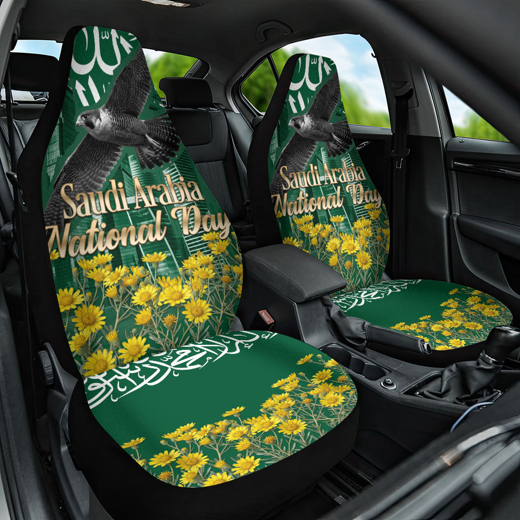 Saudi Arabia National Day Car Seat Cover Falcon Skyline Arabic Calligraphy Cultural Pride