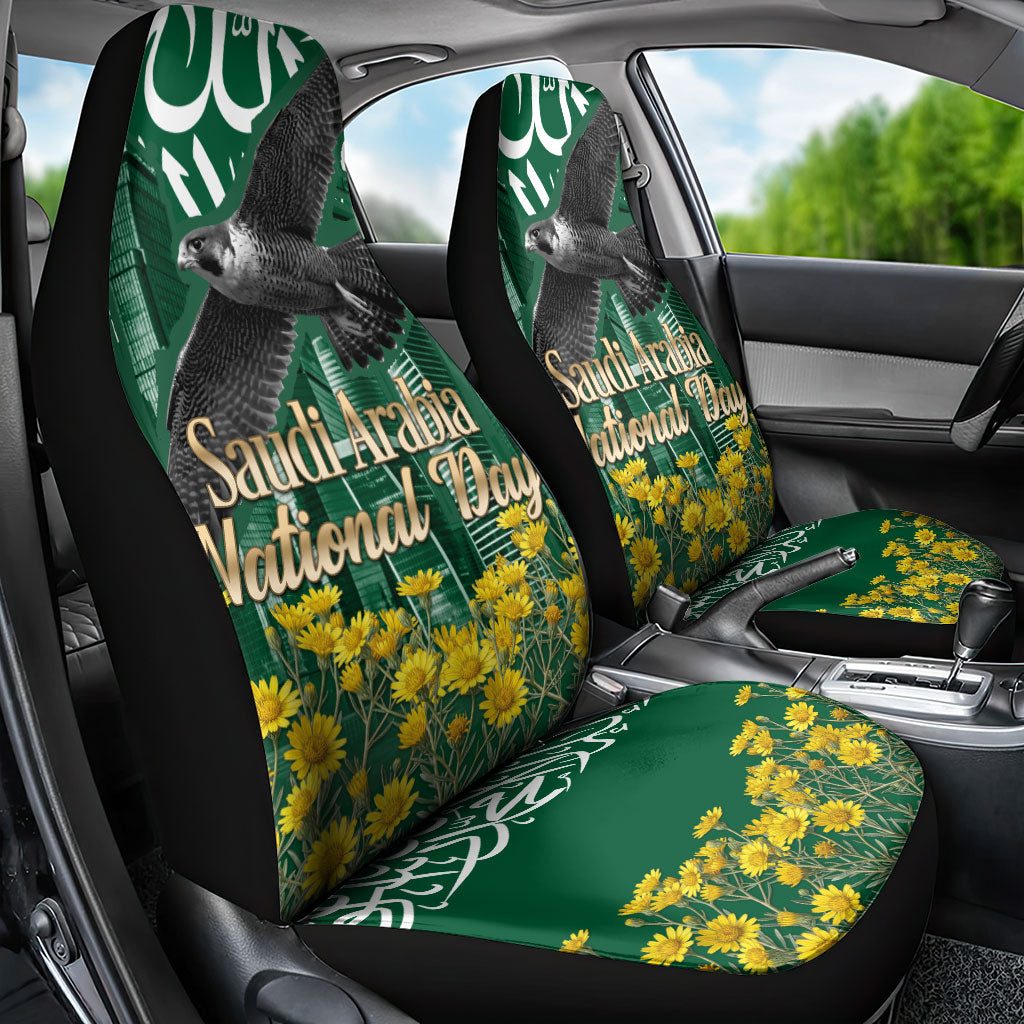 Saudi Arabia National Day Car Seat Cover Falcon Skyline Arabic Calligraphy Cultural Pride