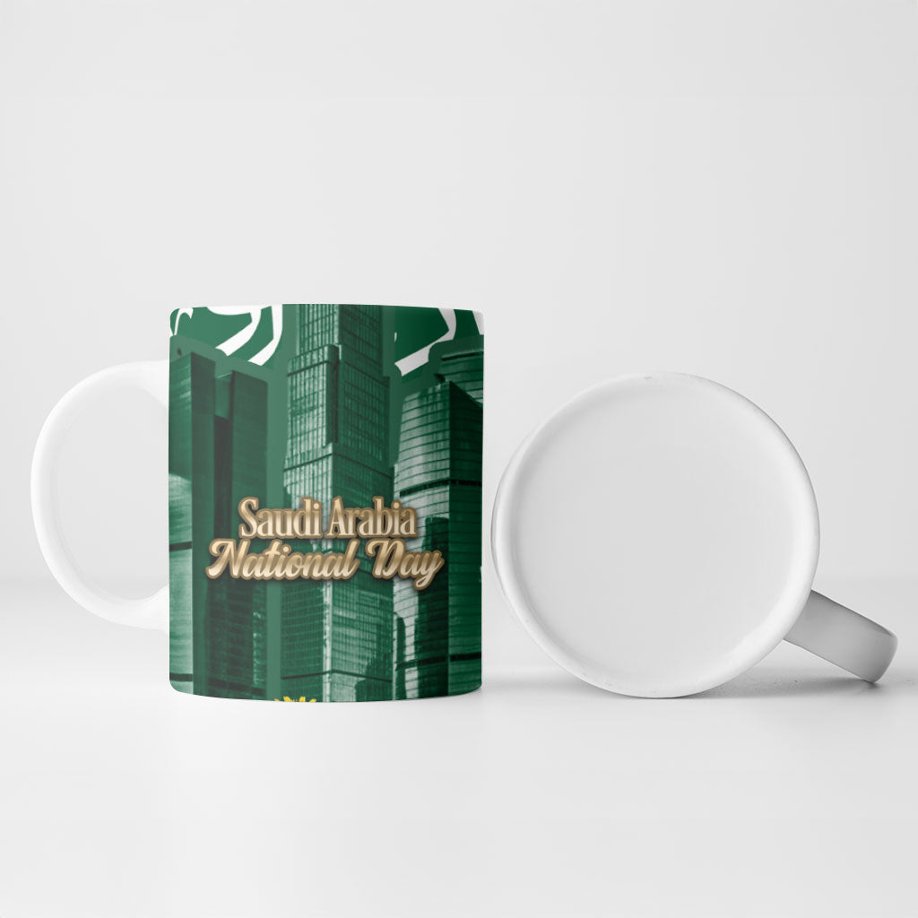 Saudi Arabia National Day Ceramic Mug Falcon Skyline Arabic Calligraphy Cultural Pride