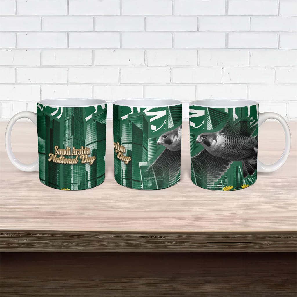 Saudi Arabia National Day Ceramic Mug Falcon Skyline Arabic Calligraphy Cultural Pride