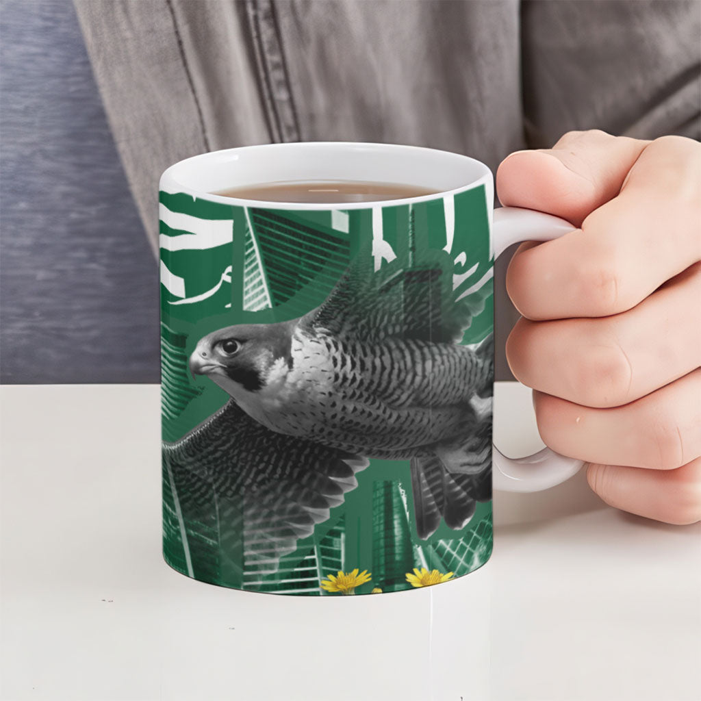 Saudi Arabia National Day Ceramic Mug Falcon Skyline Arabic Calligraphy Cultural Pride