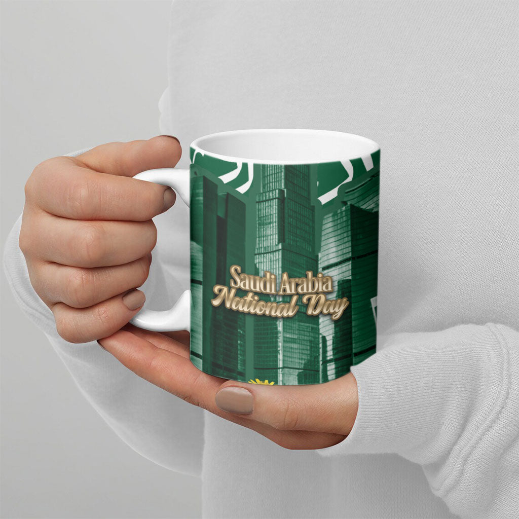 Saudi Arabia National Day Ceramic Mug Falcon Skyline Arabic Calligraphy Cultural Pride