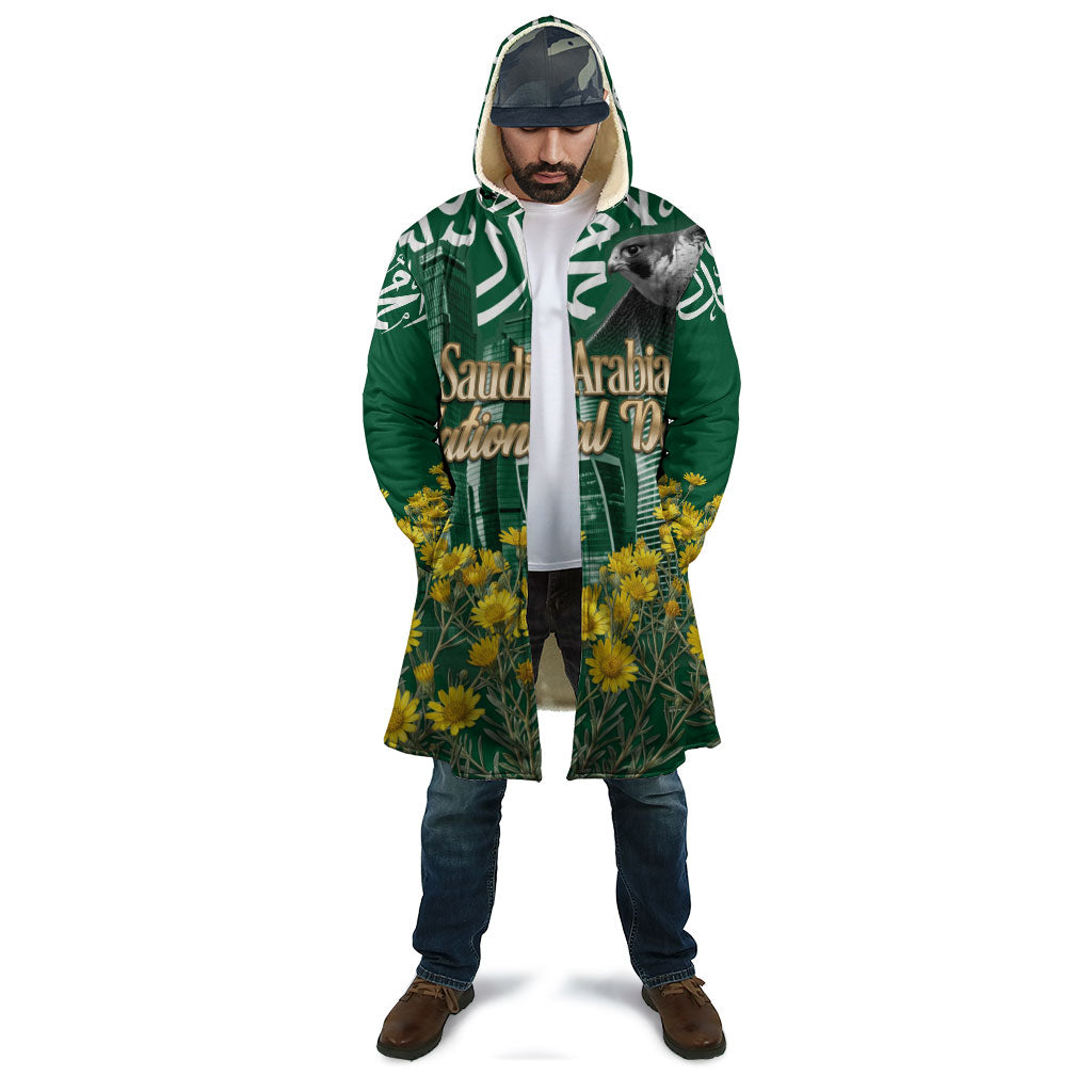 Saudi Arabia National Day Cloak Falcon Skyline Arabic Calligraphy Cultural Pride