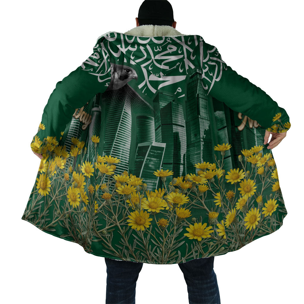 Saudi Arabia National Day Cloak Falcon Skyline Arabic Calligraphy Cultural Pride