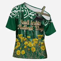 Saudi Arabia National Day Cross Shoulder Shirt Falcon Skyline Arabic Calligraphy Cultural Pride