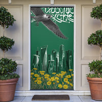 Saudi Arabia National Day Door Cover Falcon Skyline Arabic Calligraphy Cultural Pride