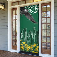 Saudi Arabia National Day Door Cover Falcon Skyline Arabic Calligraphy Cultural Pride