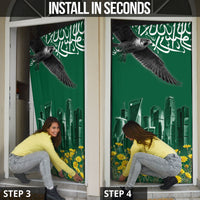 Saudi Arabia National Day Door Cover Falcon Skyline Arabic Calligraphy Cultural Pride