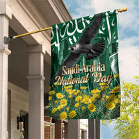 Saudi Arabia National Day Garden Flag Falcon Skyline Arabic Calligraphy Cultural Pride