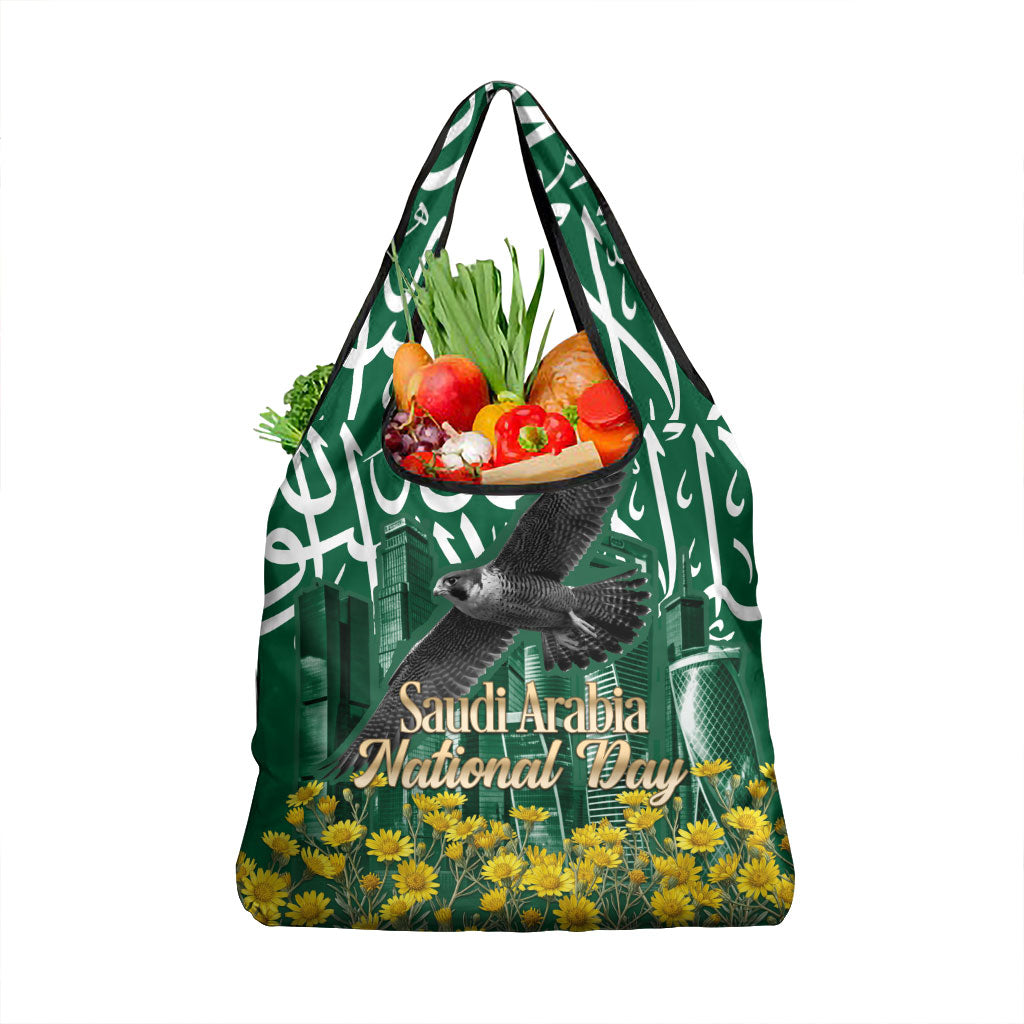 Saudi Arabia National Day Grocery Bag Falcon Skyline Arabic Calligraphy Cultural Pride