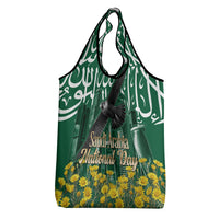 Saudi Arabia National Day Grocery Bag Falcon Skyline Arabic Calligraphy Cultural Pride