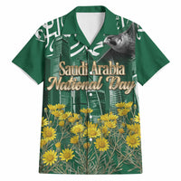 Saudi Arabia National Day Hawaiian Shirt Falcon Skyline Arabic Calligraphy Cultural Pride