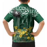 Saudi Arabia National Day Hawaiian Shirt Falcon Skyline Arabic Calligraphy Cultural Pride