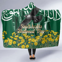 Saudi Arabia National Day Hooded Blanket Falcon Skyline Arabic Calligraphy Cultural Pride