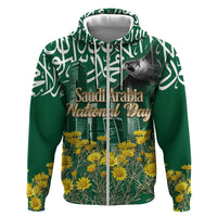 Saudi Arabia National Day Hoodie Falcon Skyline Arabic Calligraphy Cultural Pride