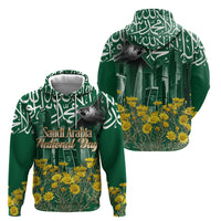 Saudi Arabia National Day Hoodie Falcon Skyline Arabic Calligraphy Cultural Pride