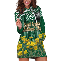Saudi Arabia National Day Hoodie Dress Falcon Skyline Arabic Calligraphy Cultural Pride