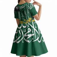 Saudi Arabia National Day Kid Short Sleeve Dress Falcon Skyline Arabic Calligraphy Cultural Pride
