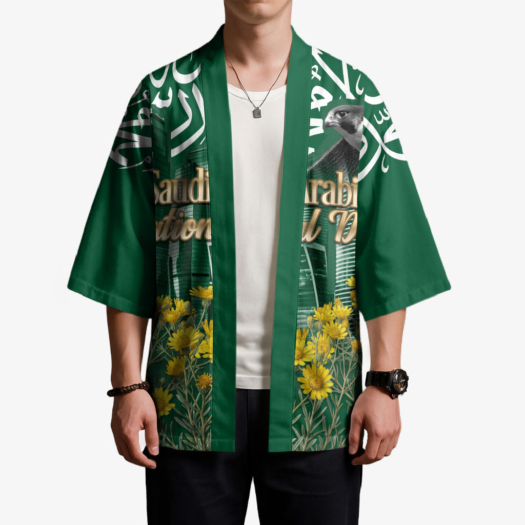 Saudi Arabia National Day Kimono Falcon Skyline Arabic Calligraphy Cultural Pride