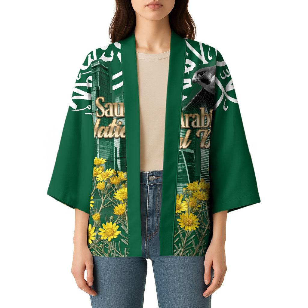 Saudi Arabia National Day Kimono Falcon Skyline Arabic Calligraphy Cultural Pride