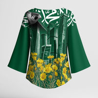 Saudi Arabia National Day Kimono Sleeve Blouse Falcon Skyline Arabic Calligraphy Cultural Pride