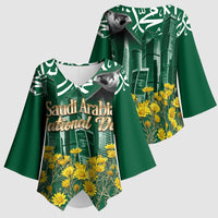 Saudi Arabia National Day Kimono Sleeve Blouse Falcon Skyline Arabic Calligraphy Cultural Pride