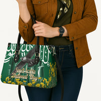 Saudi Arabia National Day Leather Bag Falcon Skyline Arabic Calligraphy Cultural Pride