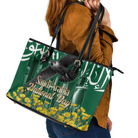 Saudi Arabia National Day Leather Tote Bag Falcon Skyline Arabic Calligraphy Cultural Pride