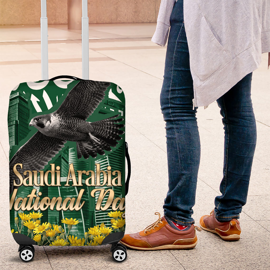Saudi Arabia National Day Luggage Cover Falcon Skyline Arabic Calligraphy Cultural Pride