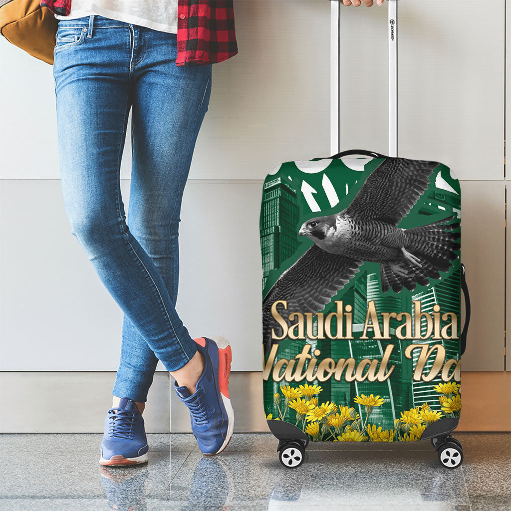 Saudi Arabia National Day Luggage Cover Falcon Skyline Arabic Calligraphy Cultural Pride