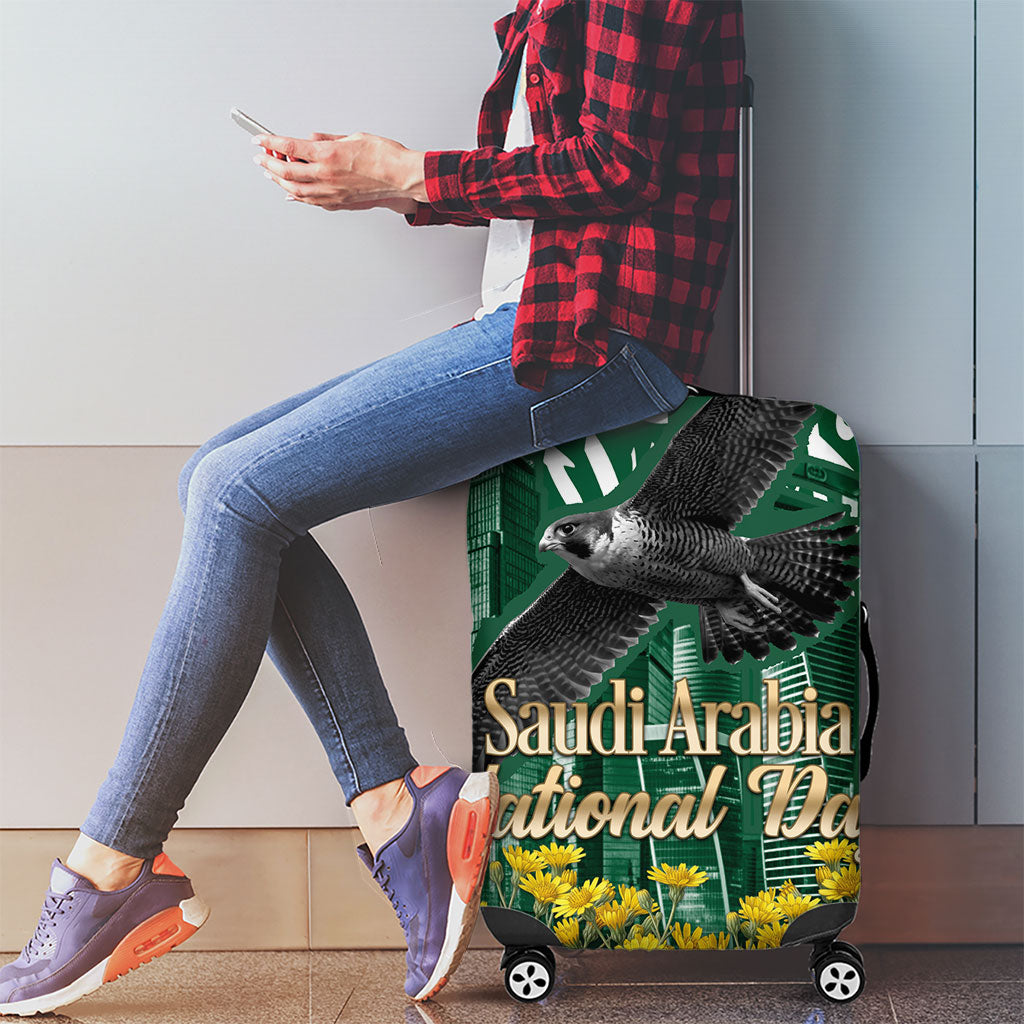 Saudi Arabia National Day Luggage Cover Falcon Skyline Arabic Calligraphy Cultural Pride
