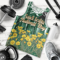 Saudi Arabia National Day Men Tank Top Falcon Skyline Arabic Calligraphy Cultural Pride