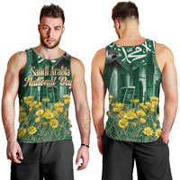 Saudi Arabia National Day Men Tank Top Falcon Skyline Arabic Calligraphy Cultural Pride