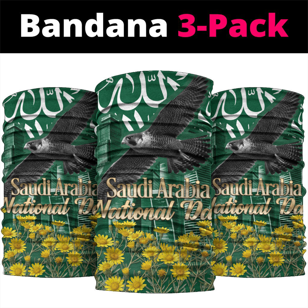 Saudi Arabia National Day Neck Gaiter Falcon Skyline Arabic Calligraphy Cultural Pride