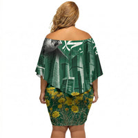 Saudi Arabia National Day Off Shoulder Short Dress Falcon Skyline Arabic Calligraphy Cultural Pride