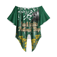 Saudi Arabia National Day Off Shoulder Wrap Waist Top Falcon Skyline Arabic Calligraphy Cultural Pride